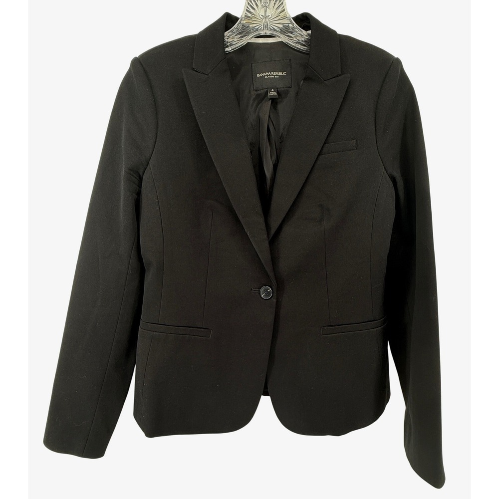 Banana Republic Classic Fit Black Single Button Blazer Jacket Size 4 Career